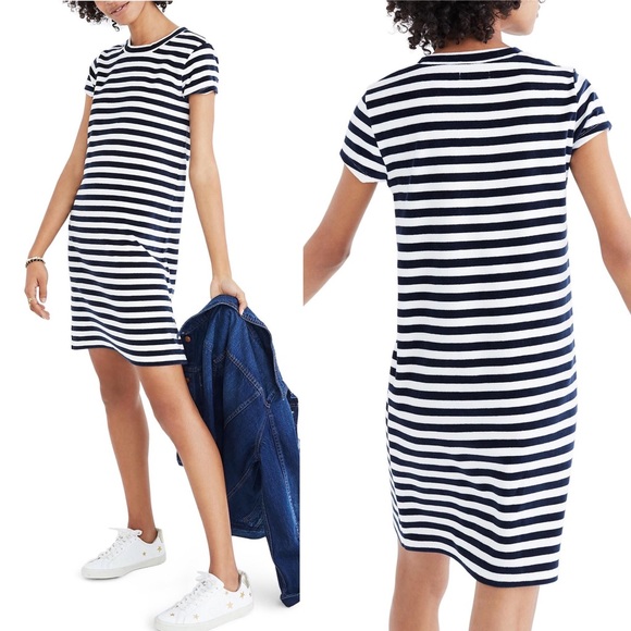 Madewell Dresses & Skirts - Madewell velour stripe tee shirt dress